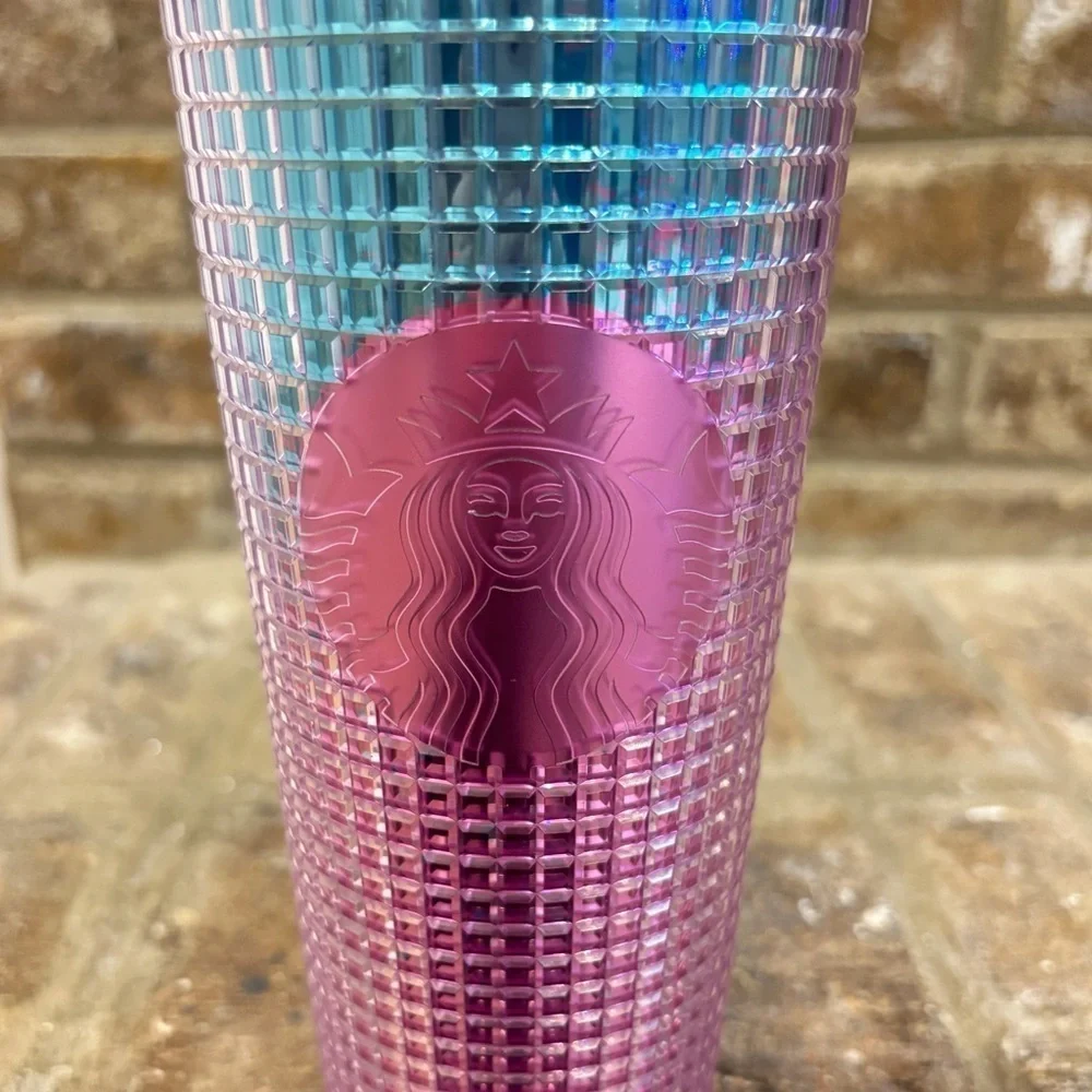 Starbucks 2021 Summer Pink & Blue Grid Kaleidoscope 24 Oz Tumbler